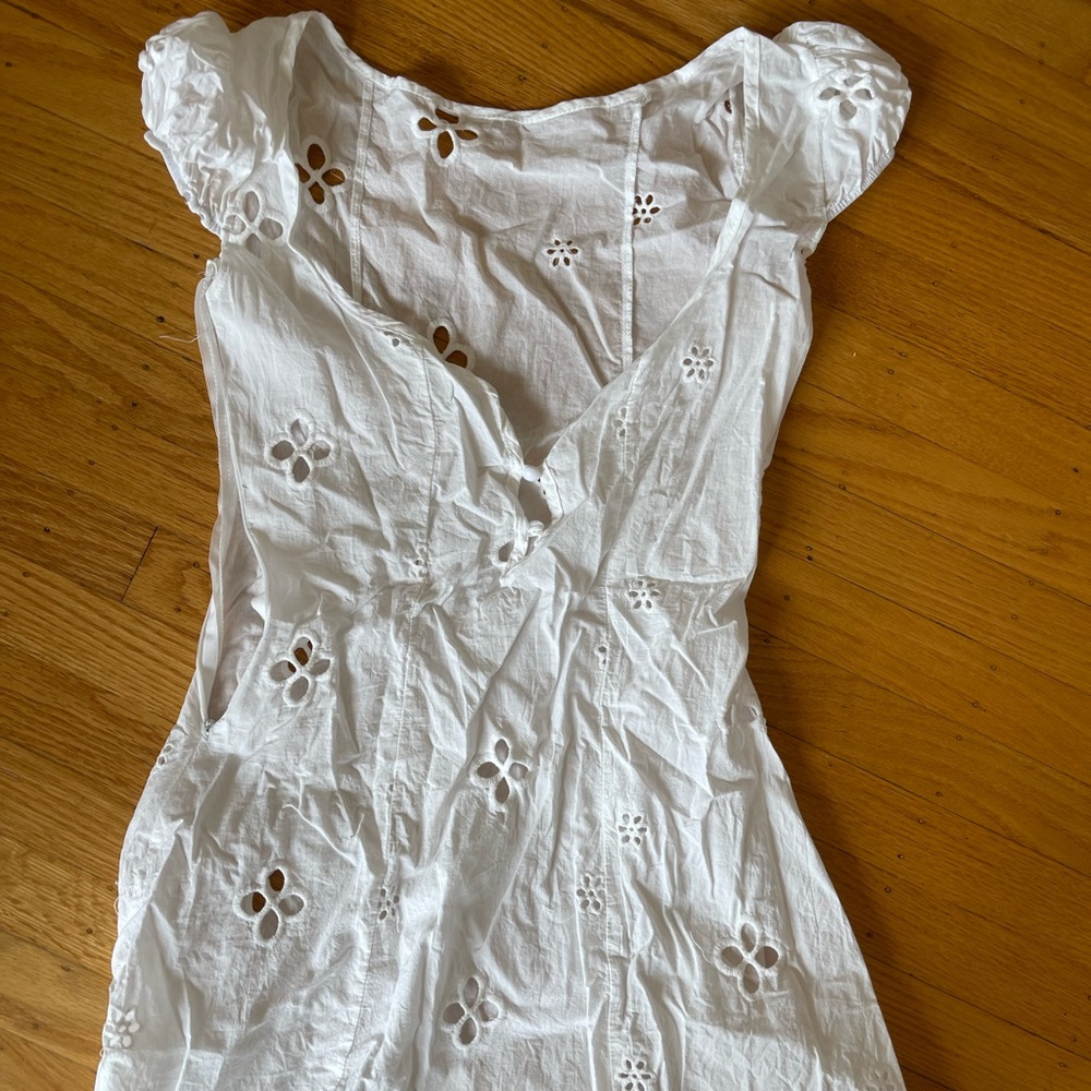 Short white eyelet cotton dress
